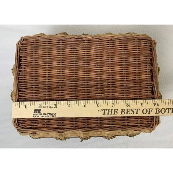 Vintage Nautical-Themed Woven Basket Wire Bail Handles Sailboat Design 10"x12" - Picture 13 of 14